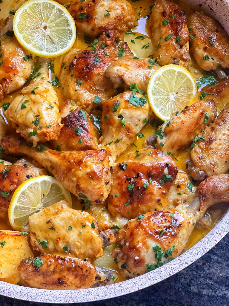 Lebanese Style Baked Garlic-Lemon Chicken & Potatoes