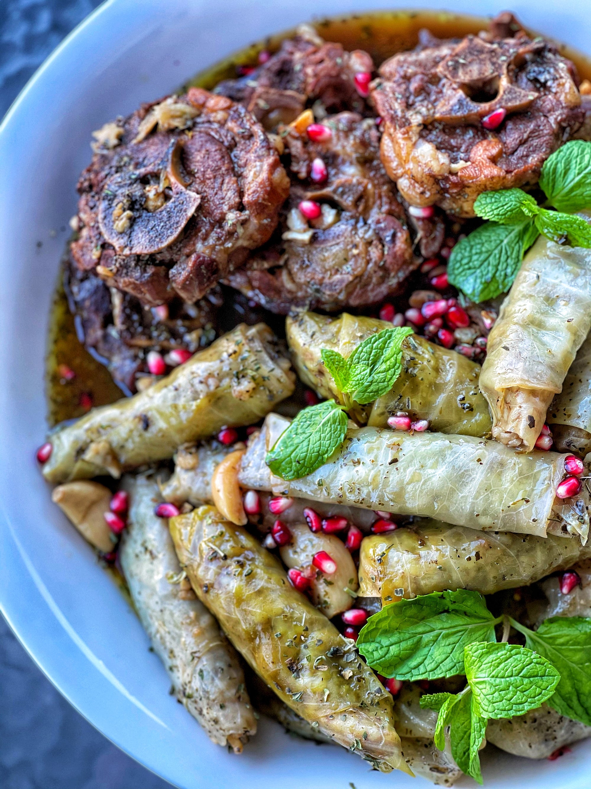 Cabbage Rolls 'Malfouf" with Pomegranate Molasses