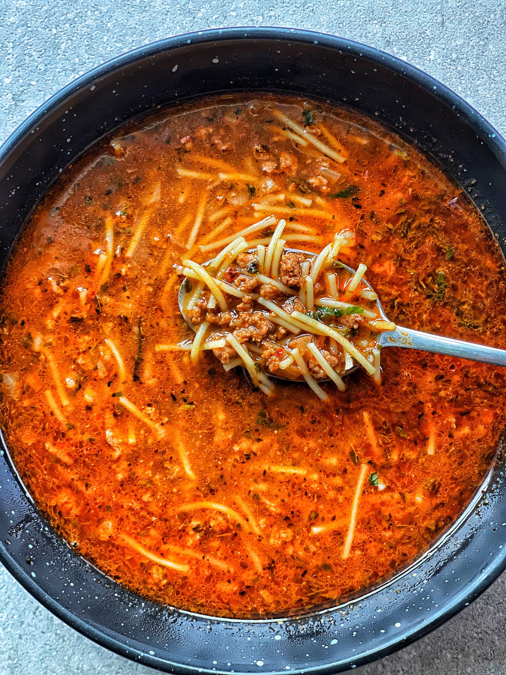 Beef, Noodle & Tomato Soup